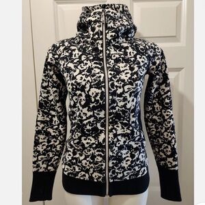 Lululemon Scuba III Full Zip Hoodie Black White Fleur (Floral) Size 8